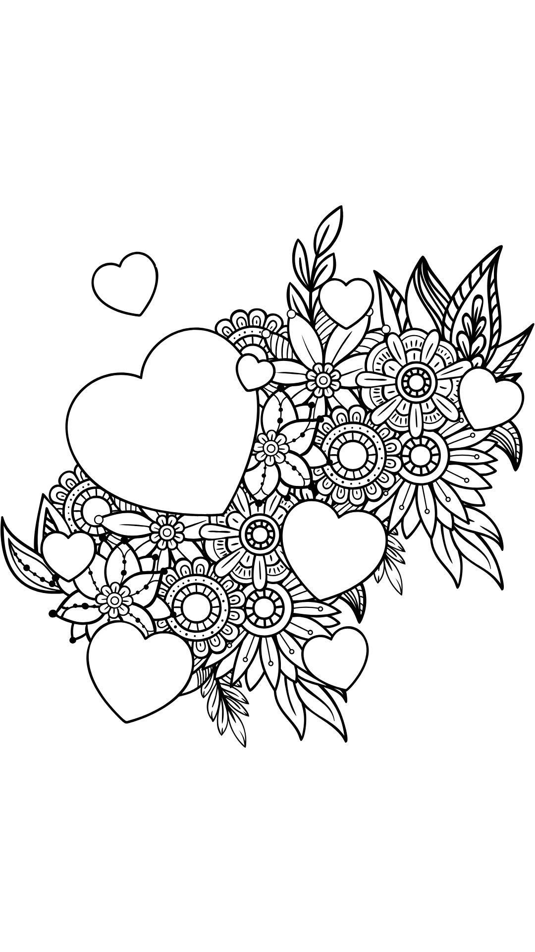 corações e flores para colorir