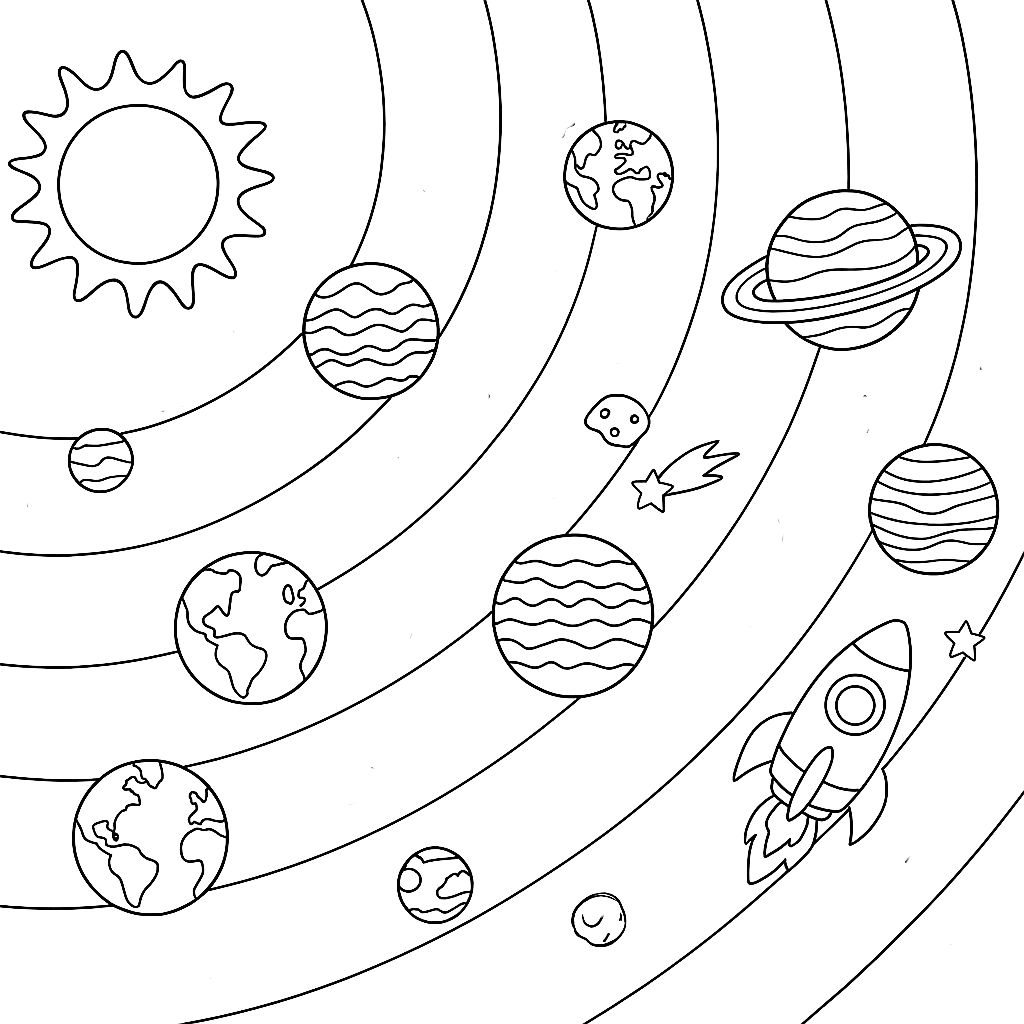 desenho dos planetas do sistema solar para colorir
