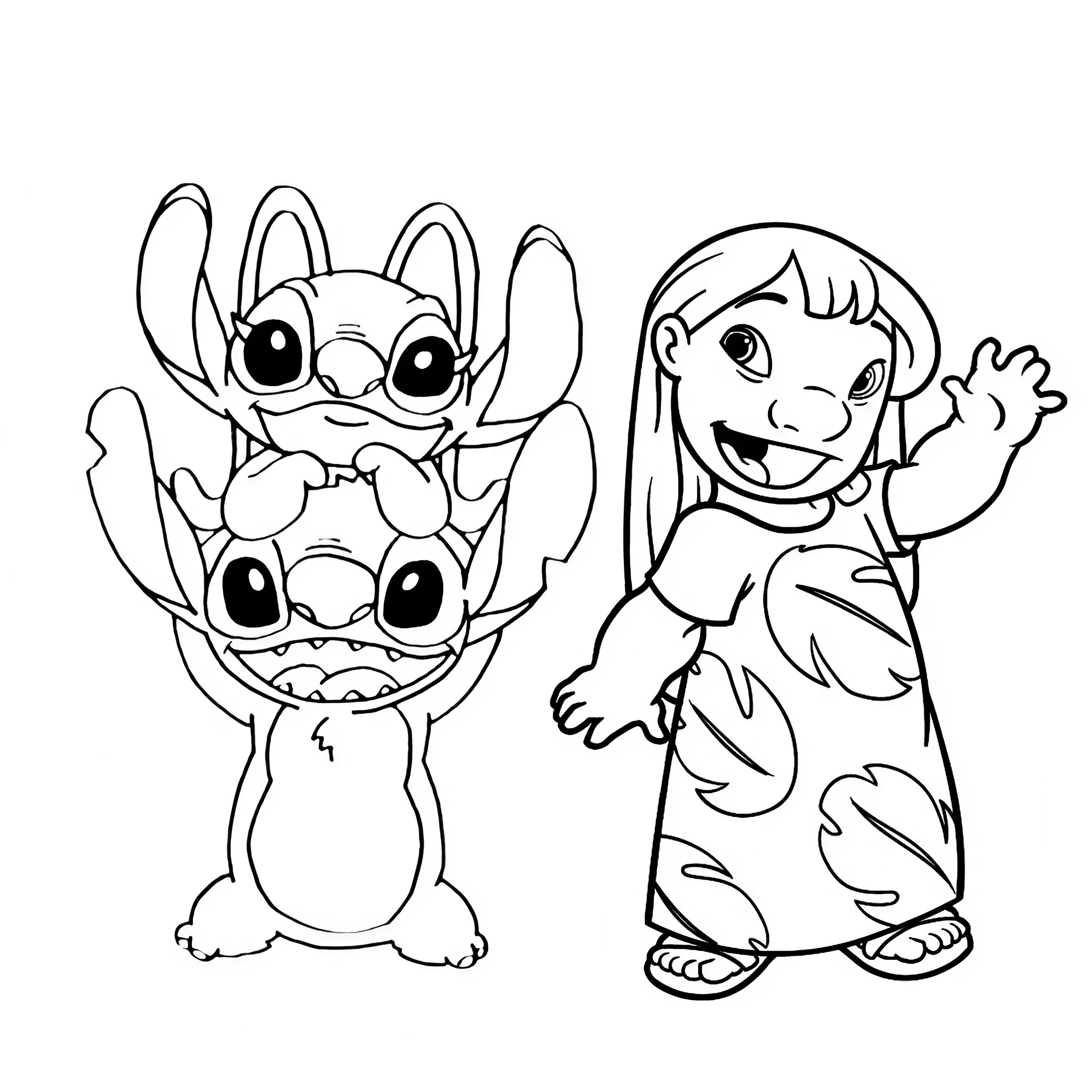 desenho stitch e angel para colorir