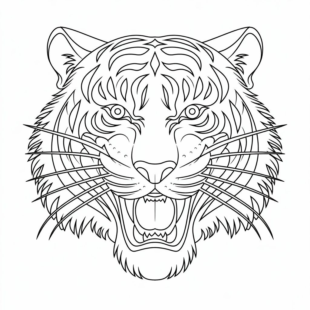 Vetores de Desenho Cabeca Tigre Colorir