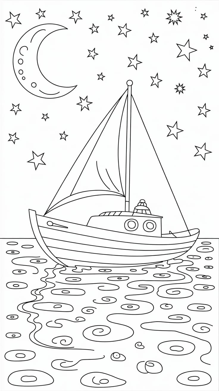 barco de desenho para colorir