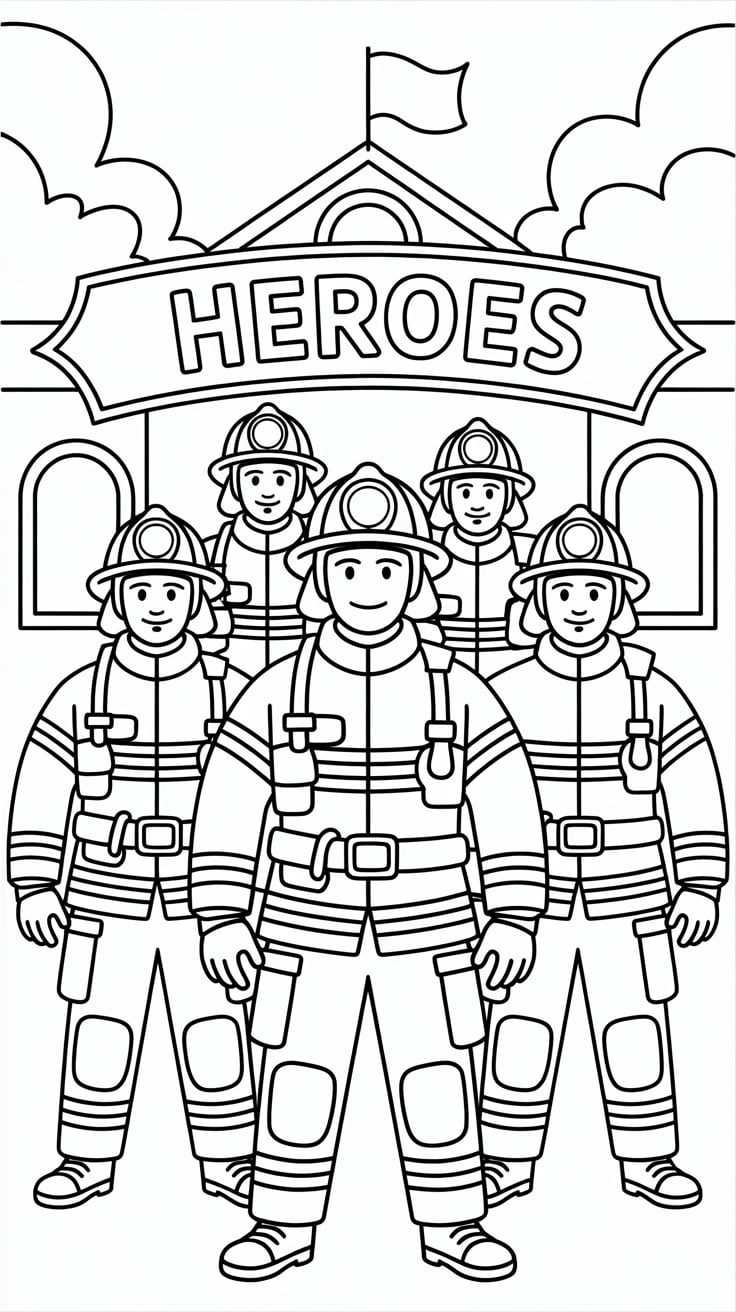 desenho de bombeiro apagando fogo para colorir