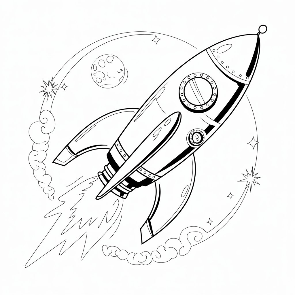 desenho de foguete colorido para imprimir