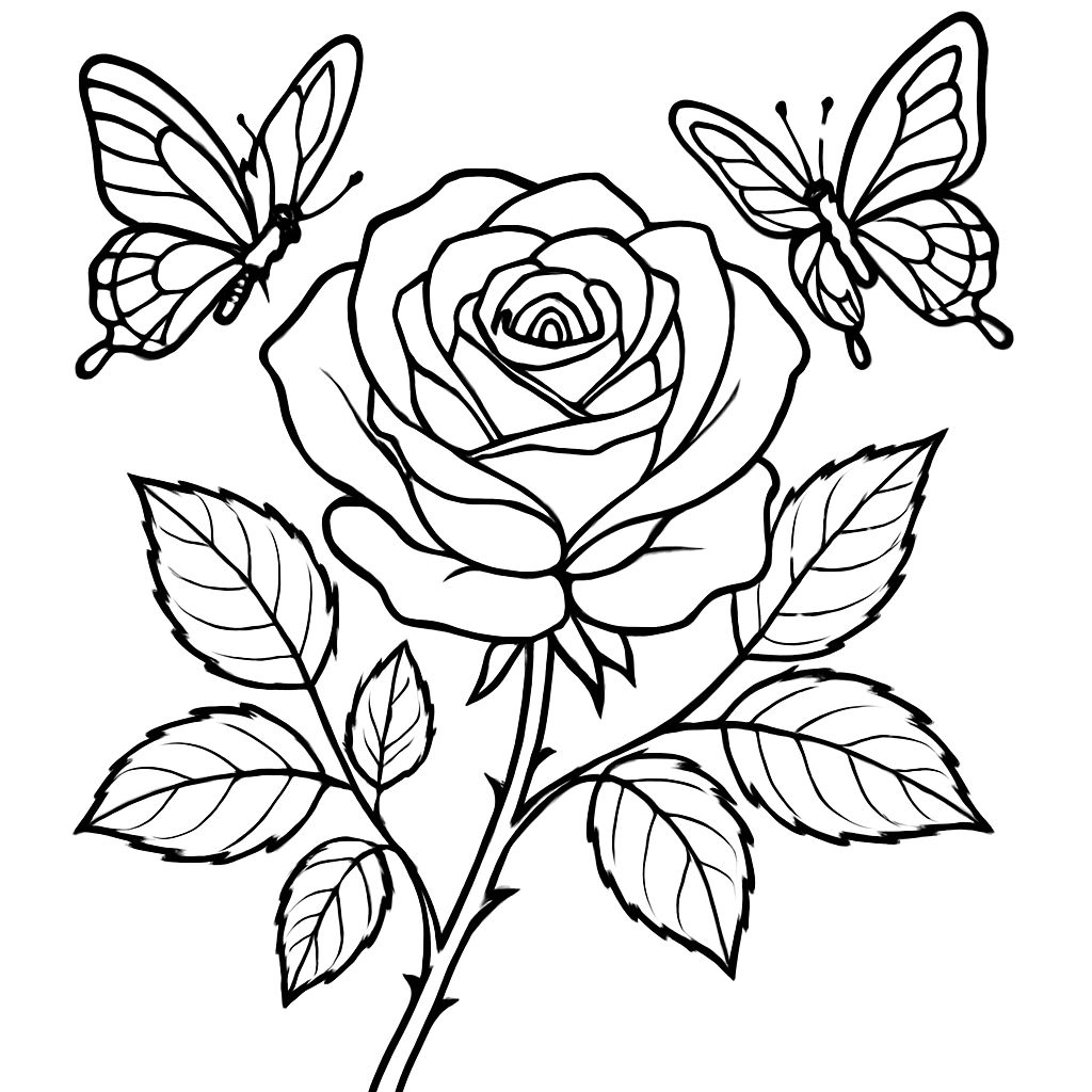 Desenhos para colorir de uma elegante rosa em flor