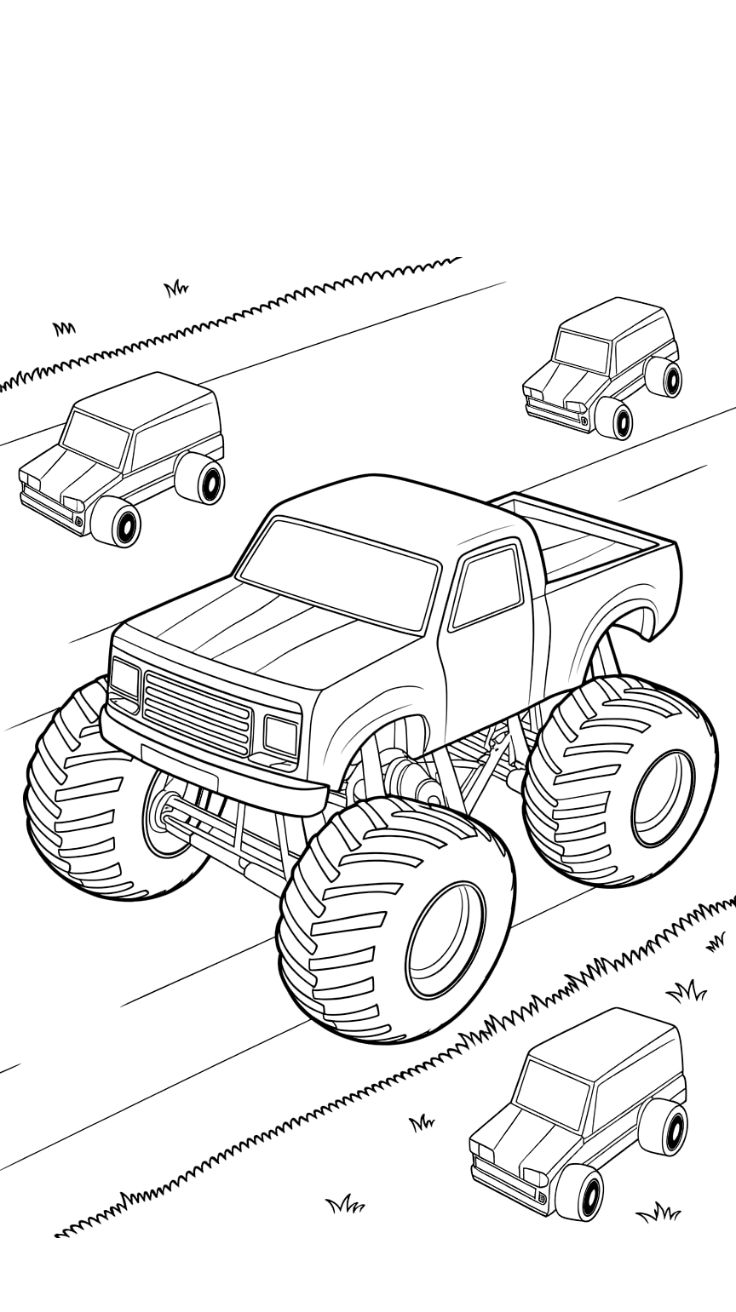 desenho monster trucks para imprimir e colorir