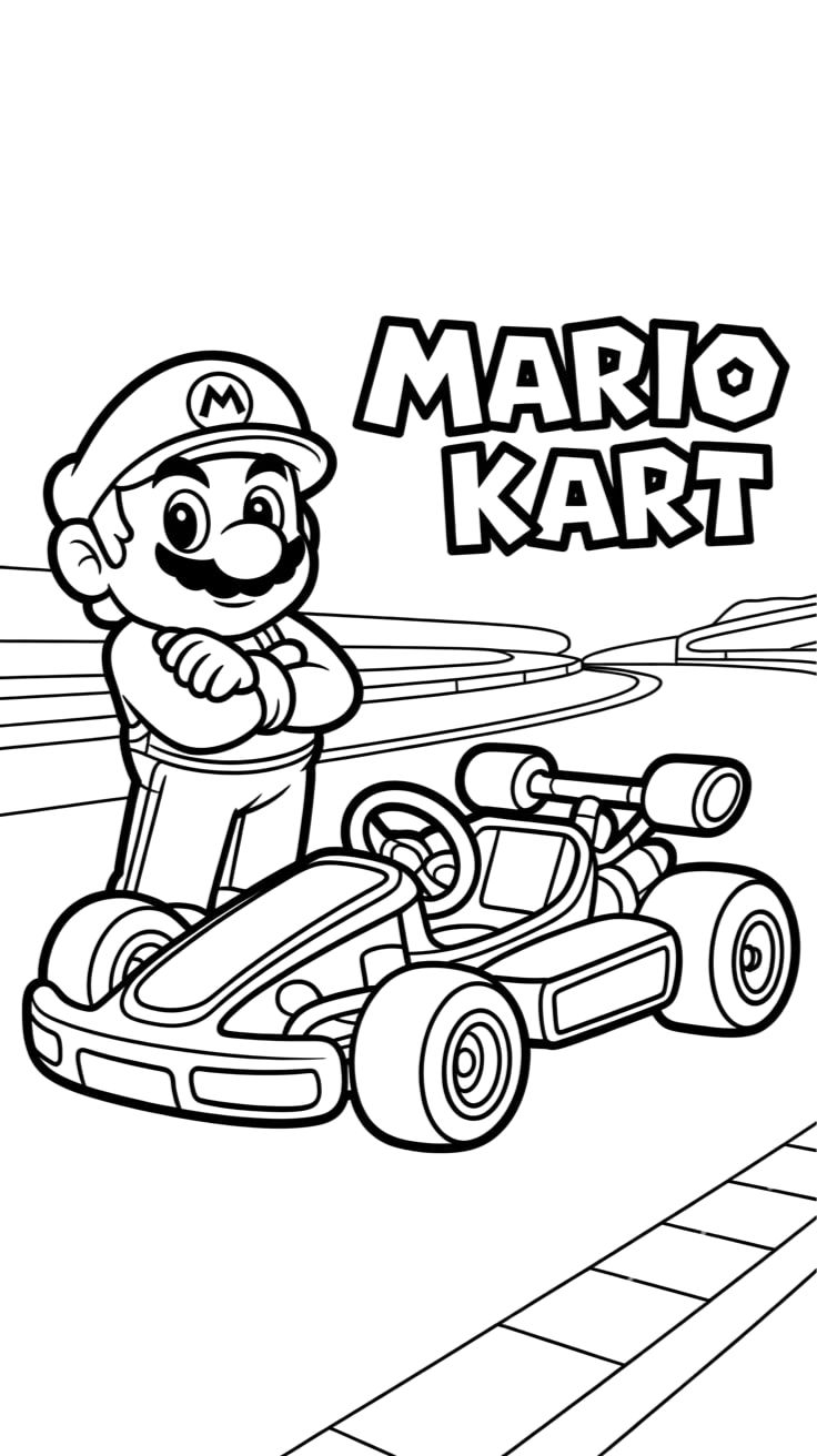 super mario kart para colorir