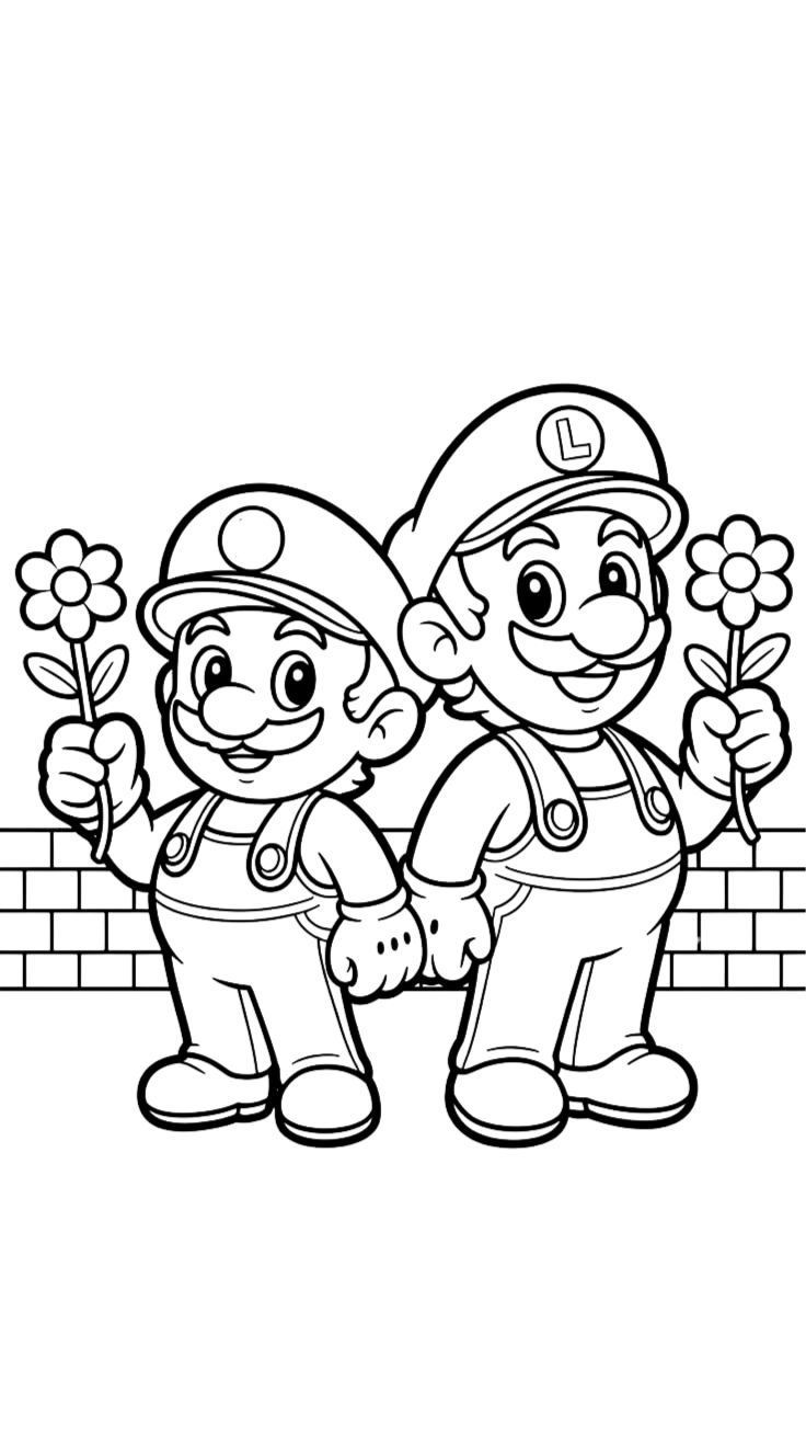 desenho para colorir super mario e luigi