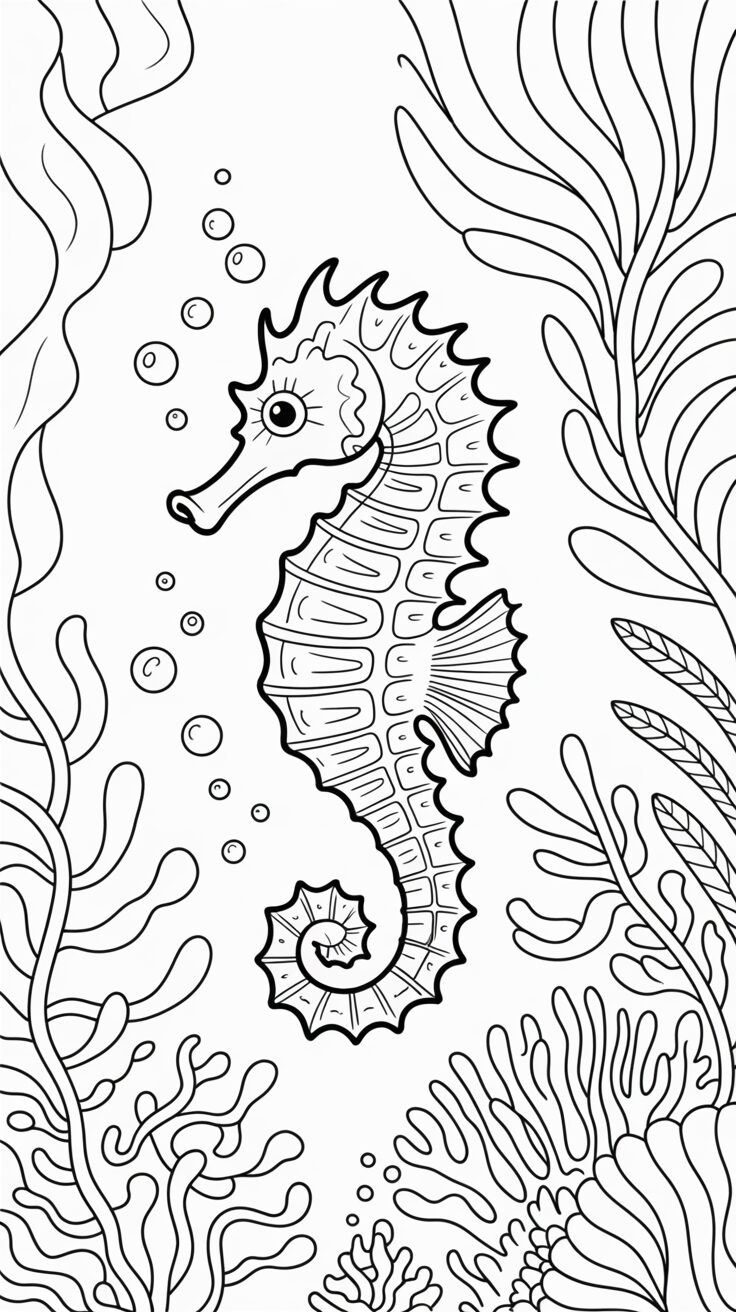 desenho de cavalo marinho colorido