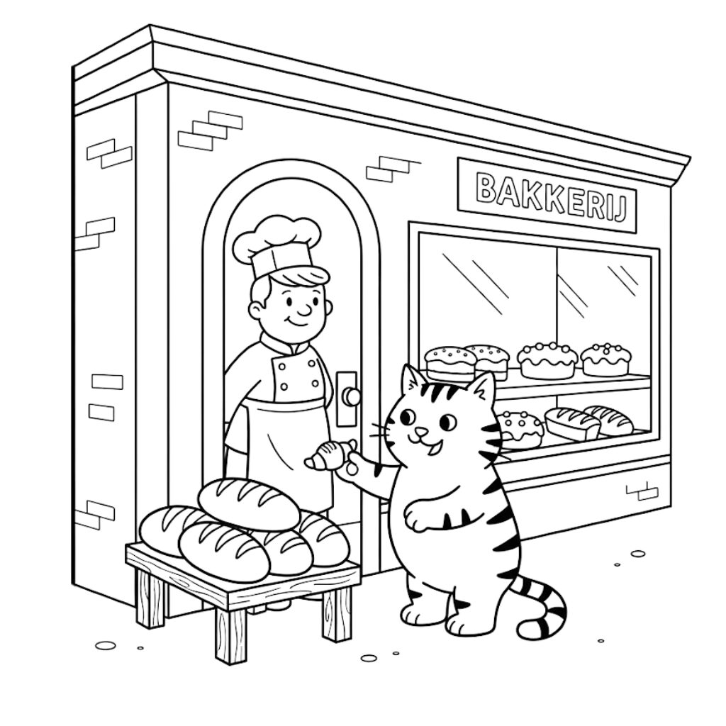 Dikkie Dik página para colorir na padaria